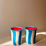 Ceramic Breakfast Cup - Blue & White Stripes (250ml)