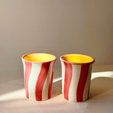 Ceramic Breakfast Cup - White & Pink Stripes (250ml)