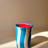 Ceramic Breakfast Cup - Blue & White Stripes (250ml)