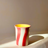 Ceramic Breakfast Cup - White & Pink Stripes (250ml)